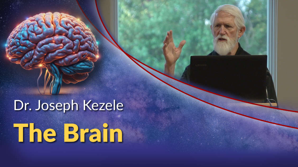 Image of a brain, in various colors, with sparks of light distributed on the survace, and of Dr. Kezele at the podium. Click for the video on our YouTube channel